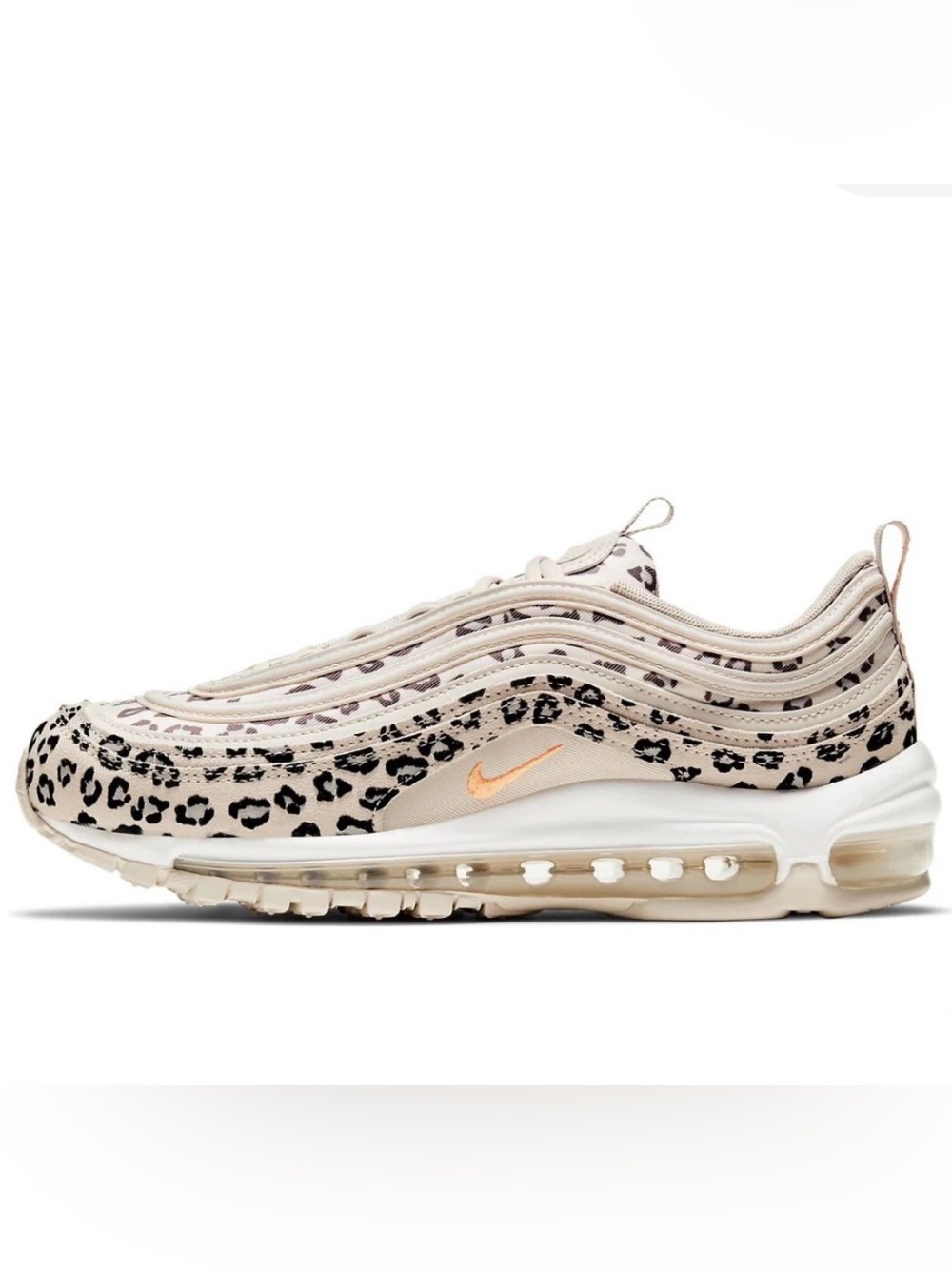 Nike Women’s Air Max 97 Leopard Print Sneakers in Beige with Orange Swoosh